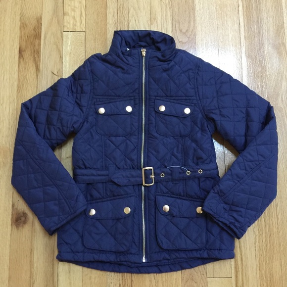 H&M Jackets & Coats Hm Girl Navy Blue Quilted Jacket Wbelt Poshmark